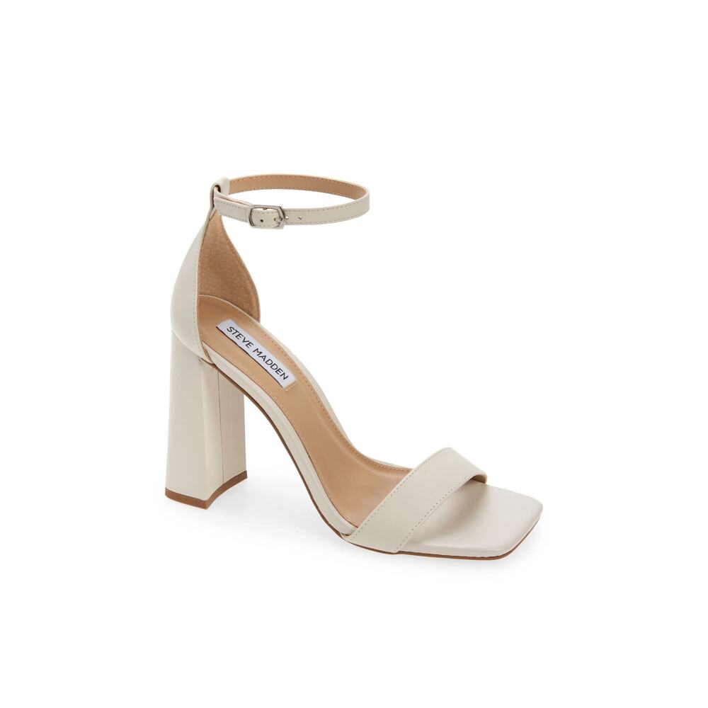 Steve Madden Tiaa Ankle Strap Block Heel Sandal in Bone Leather Women's Size 9.5